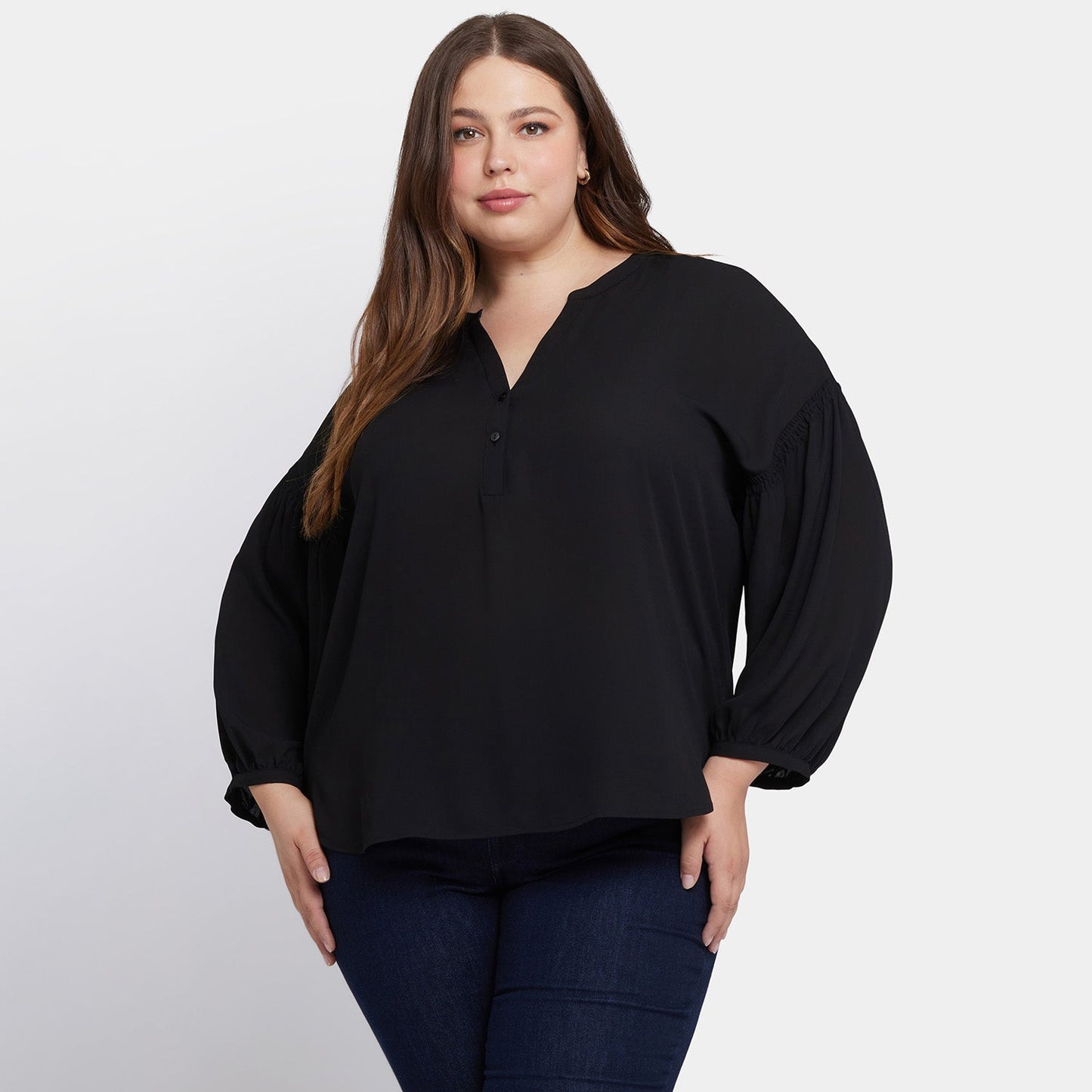 Paulina Peasant Blouse In Plus Size - Black