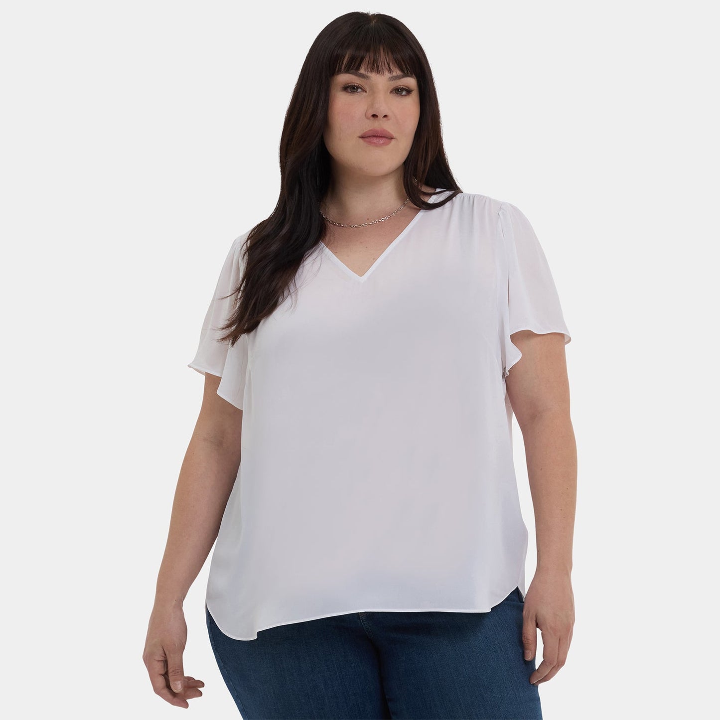 Pleated Flutter Sleeved Blouse In Plus Size - Optic White