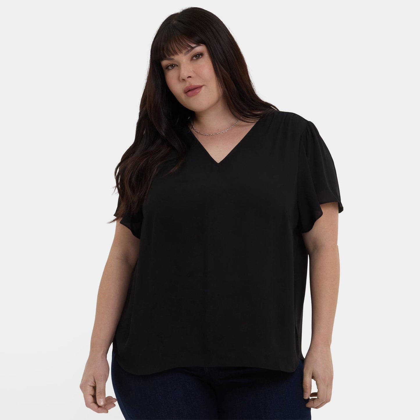 Pleated Flutter Sleeved Blouse In Plus Size - Black