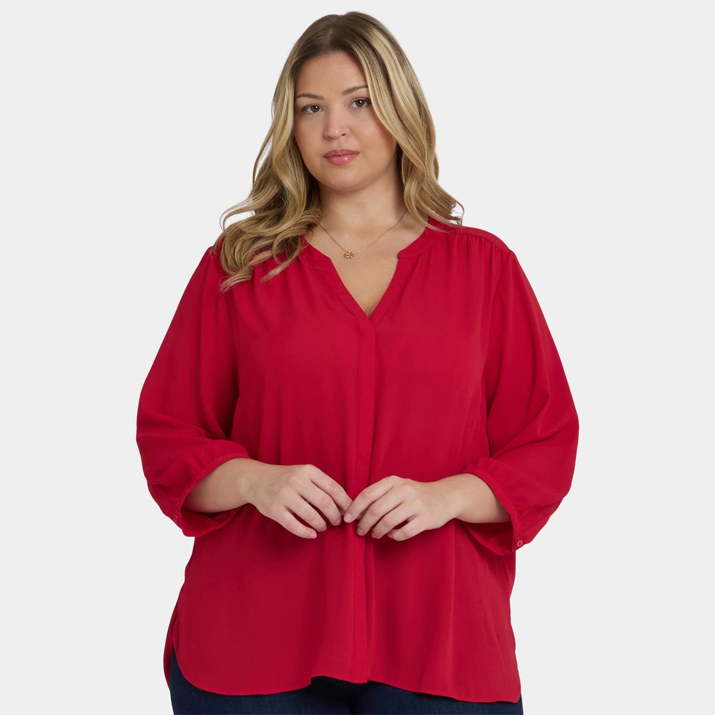 Pintuck Blouse In Plus Size - Carnelian