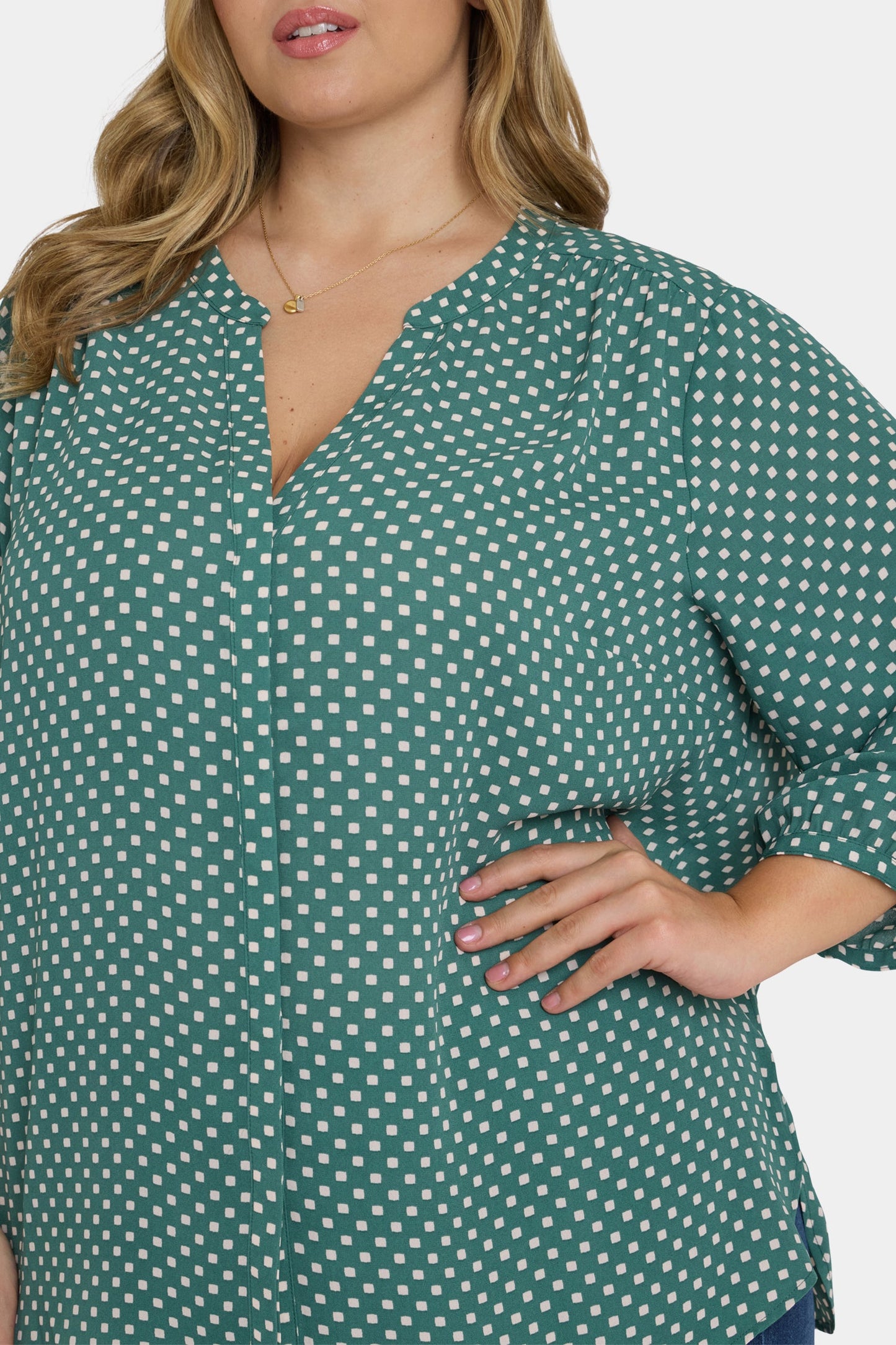 Pintuck Blouse In Plus Size - Adeline Dots