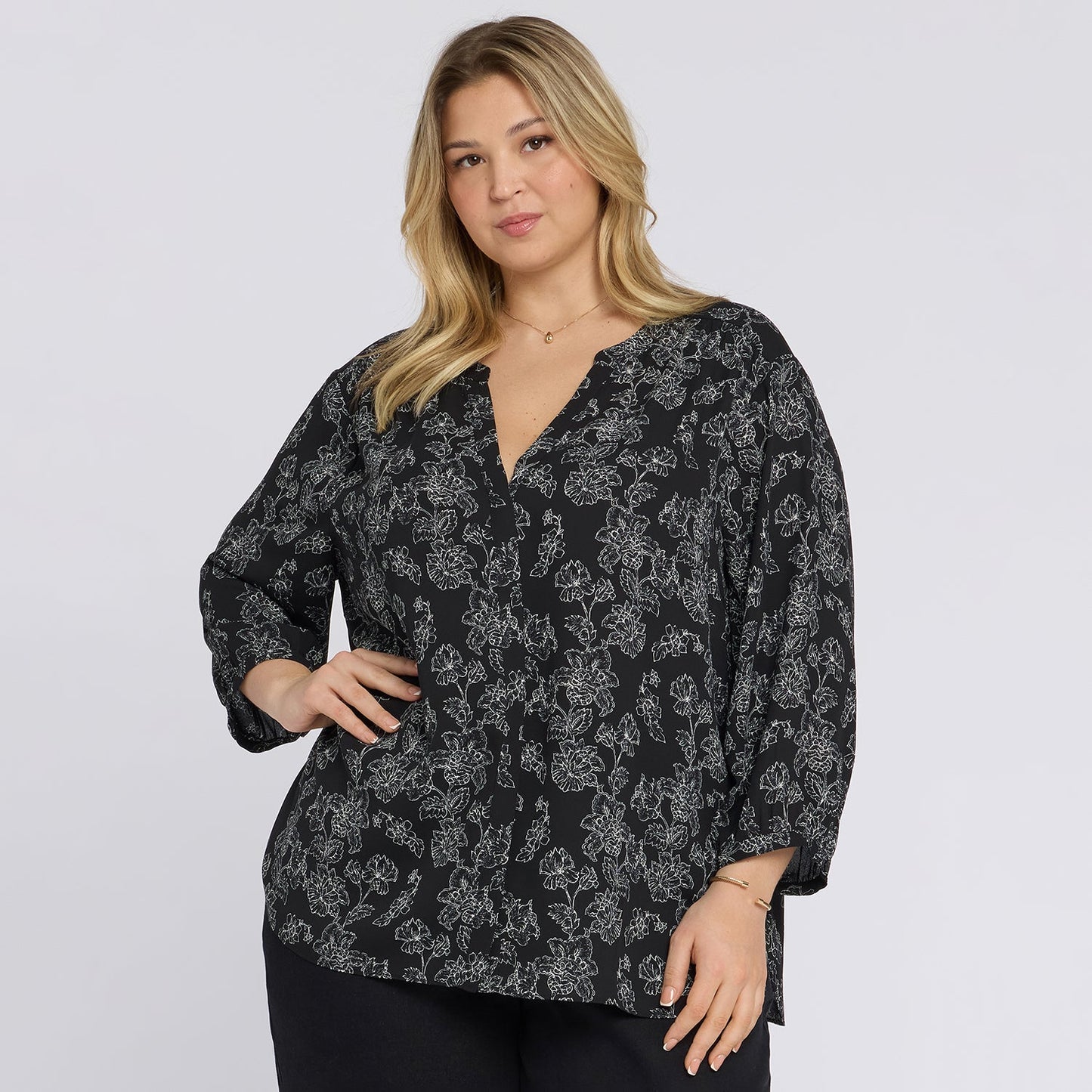 Pintuck Blouse In Plus Size - Floralesque