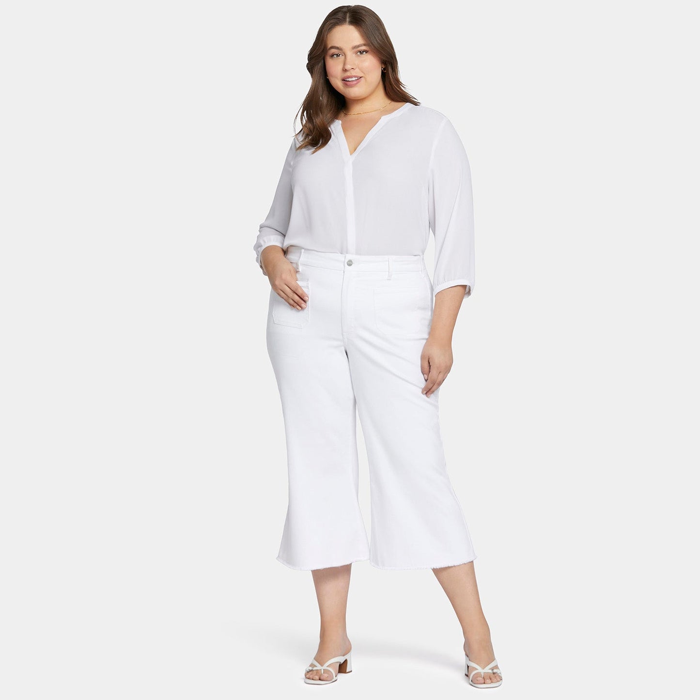 Patchie Wide Leg Capri Jeans In Petite Plus Size - Optic White
