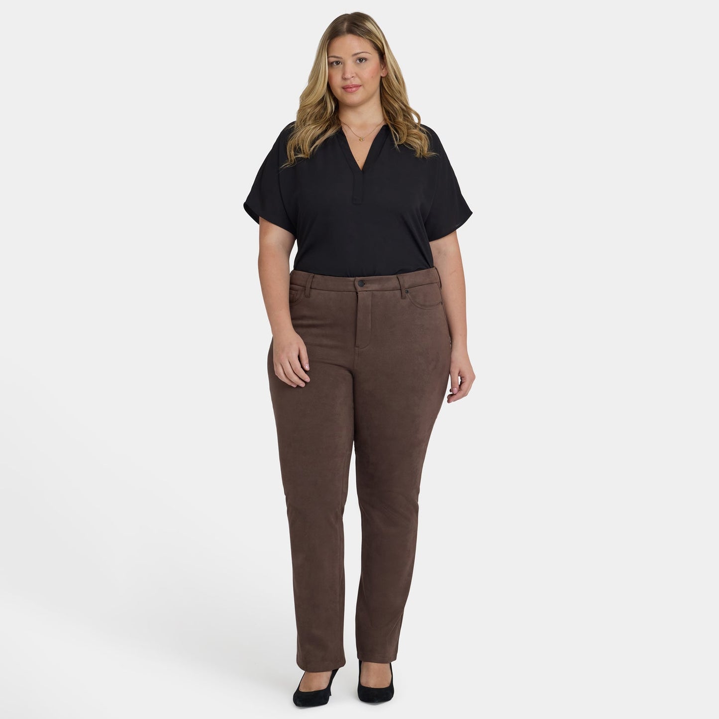 Marilyn Straight Pants In Plus Size - Coffee Bean