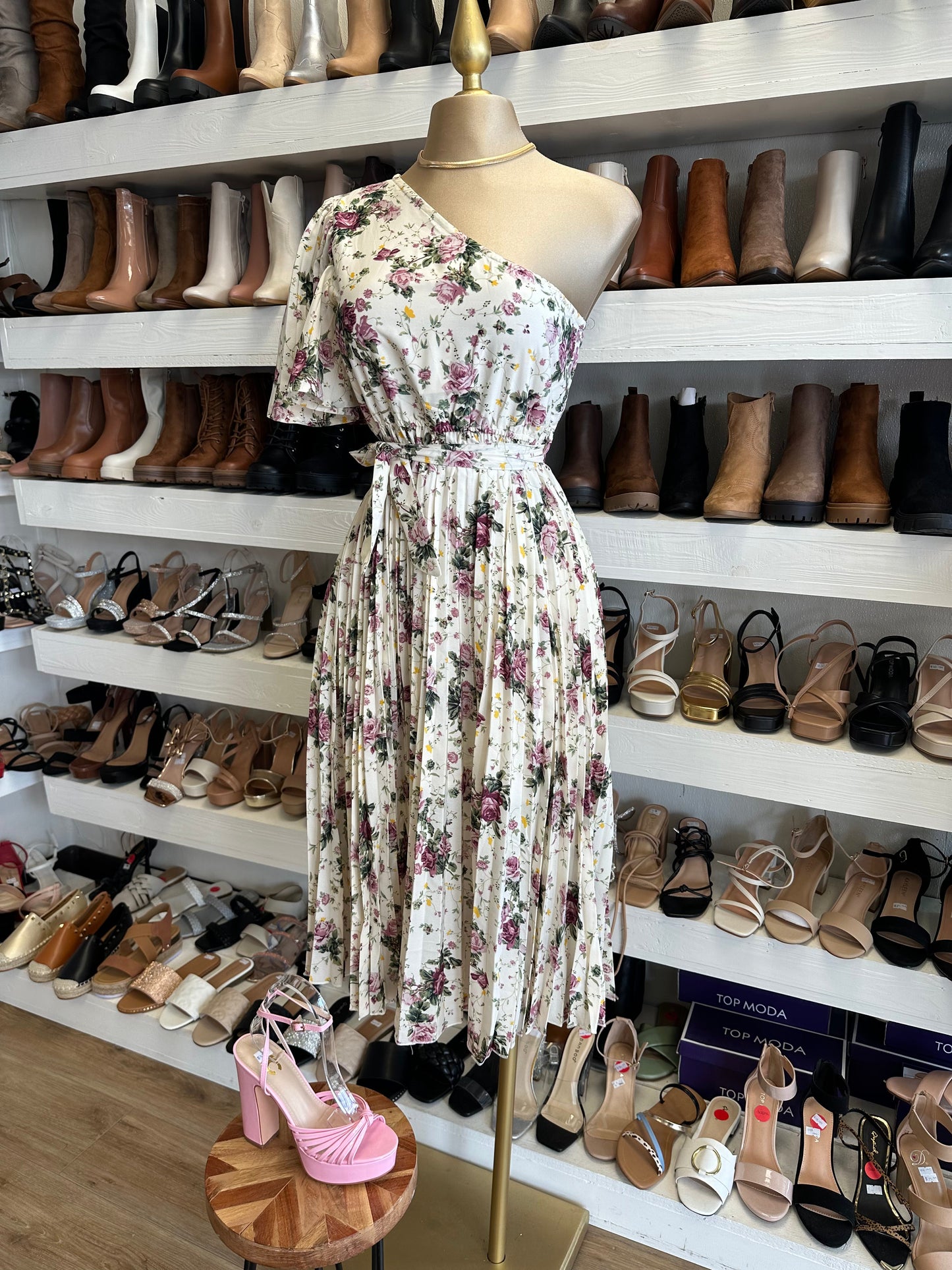 One Sleeve Pleated Dress