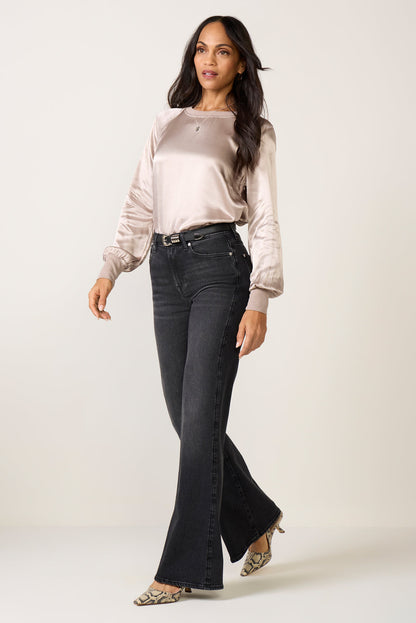 City Satin Long Sleeve Top