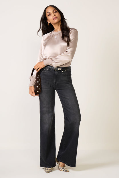 City Satin Long Sleeve Top