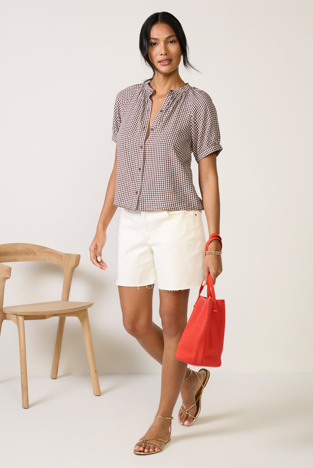 Gingham Raglan Blouse