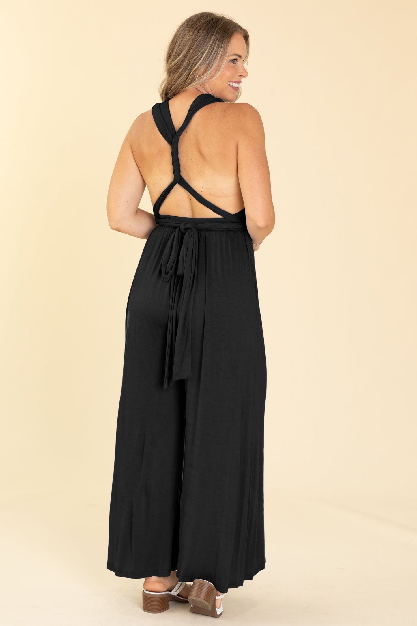 Black Convertible Strap Wide Leg Jumpsuit