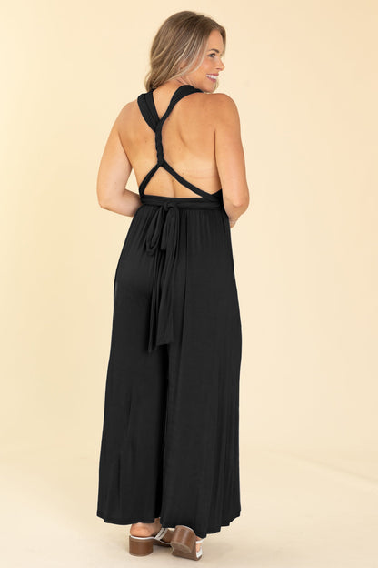 Black Convertible Strap Wide Leg Jumpsuit
