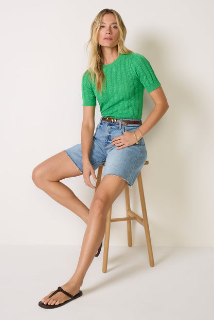 Arden Pointelle Puff Sleeve Pullover