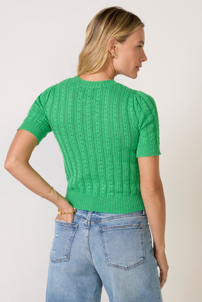 Arden Pointelle Puff Sleeve Pullover
