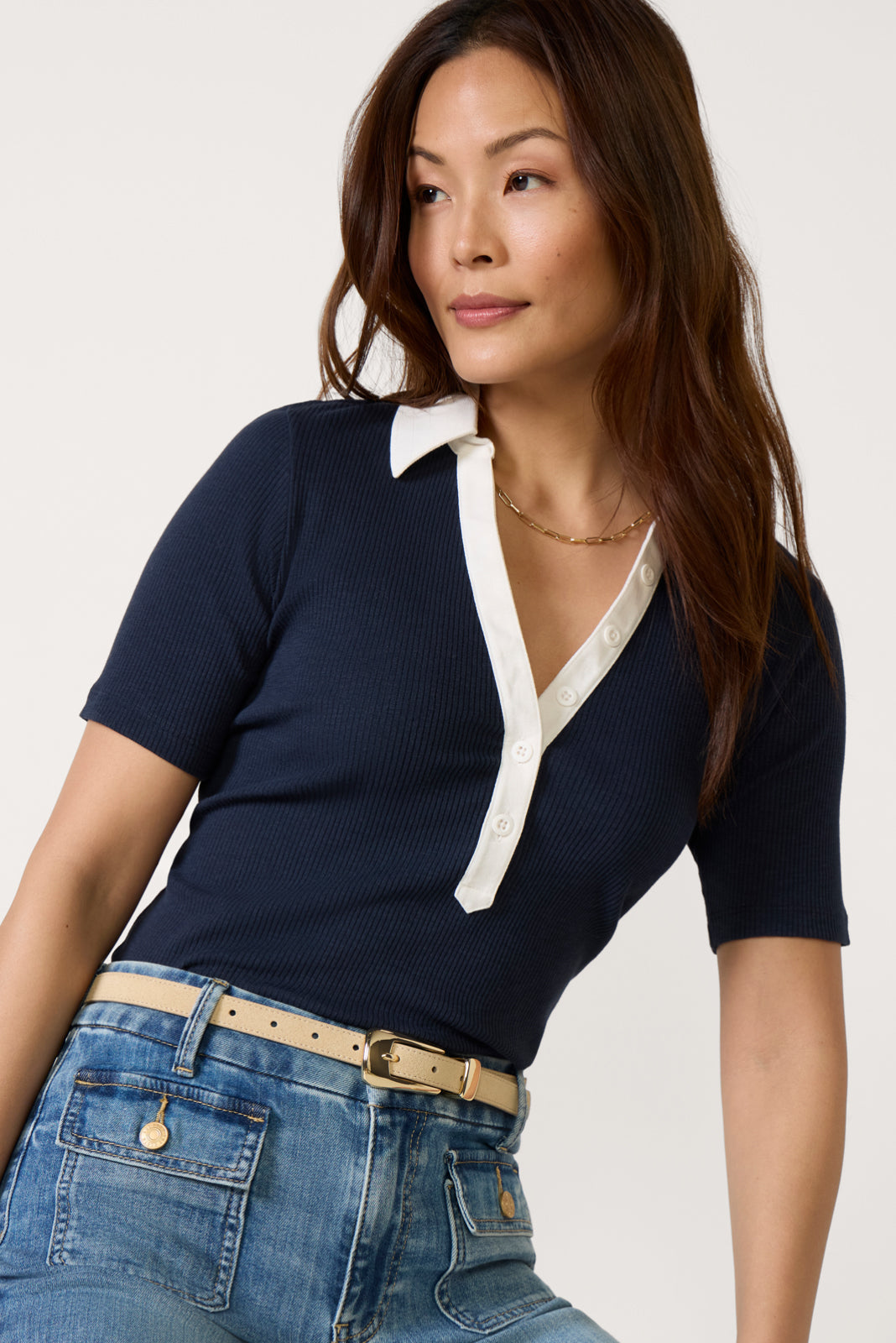 Catie Ribbed Polo Top