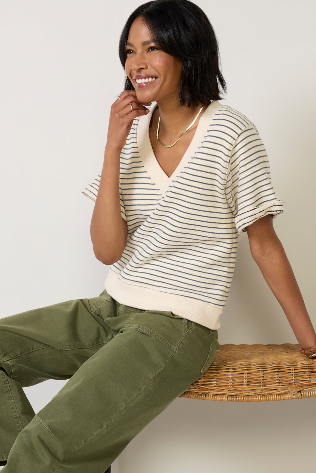 Briggs Stripe V Neck Sweatshirt