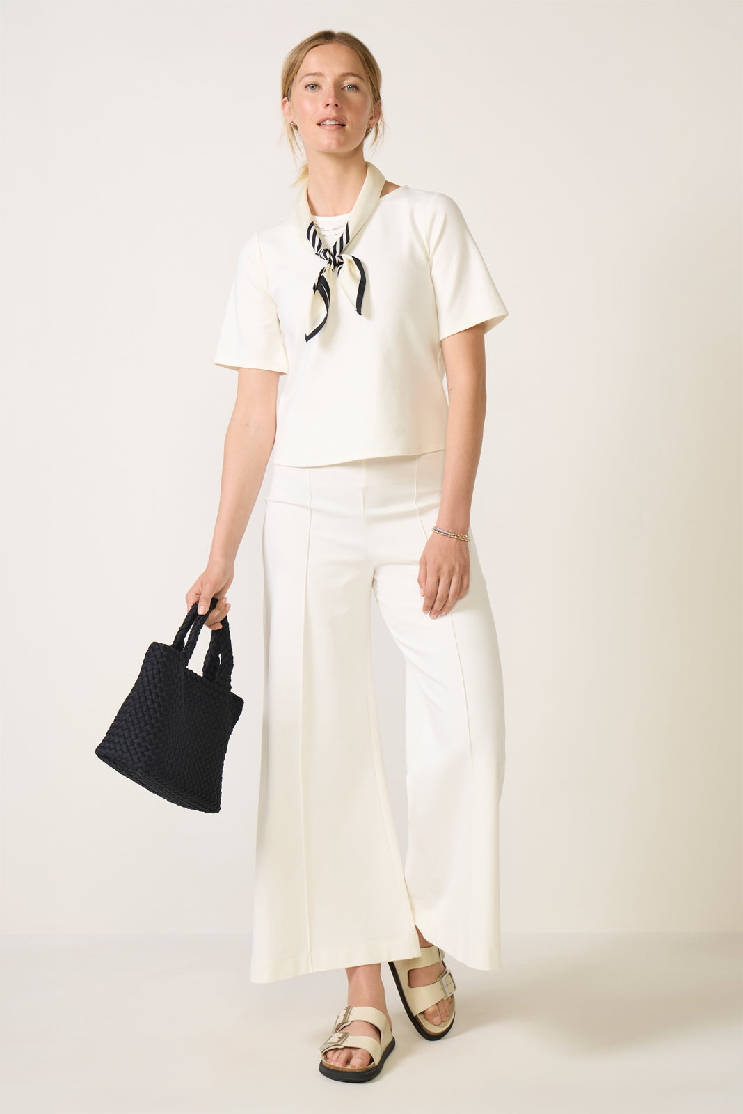 Cropped Ponte Knit Wide Leg Pant