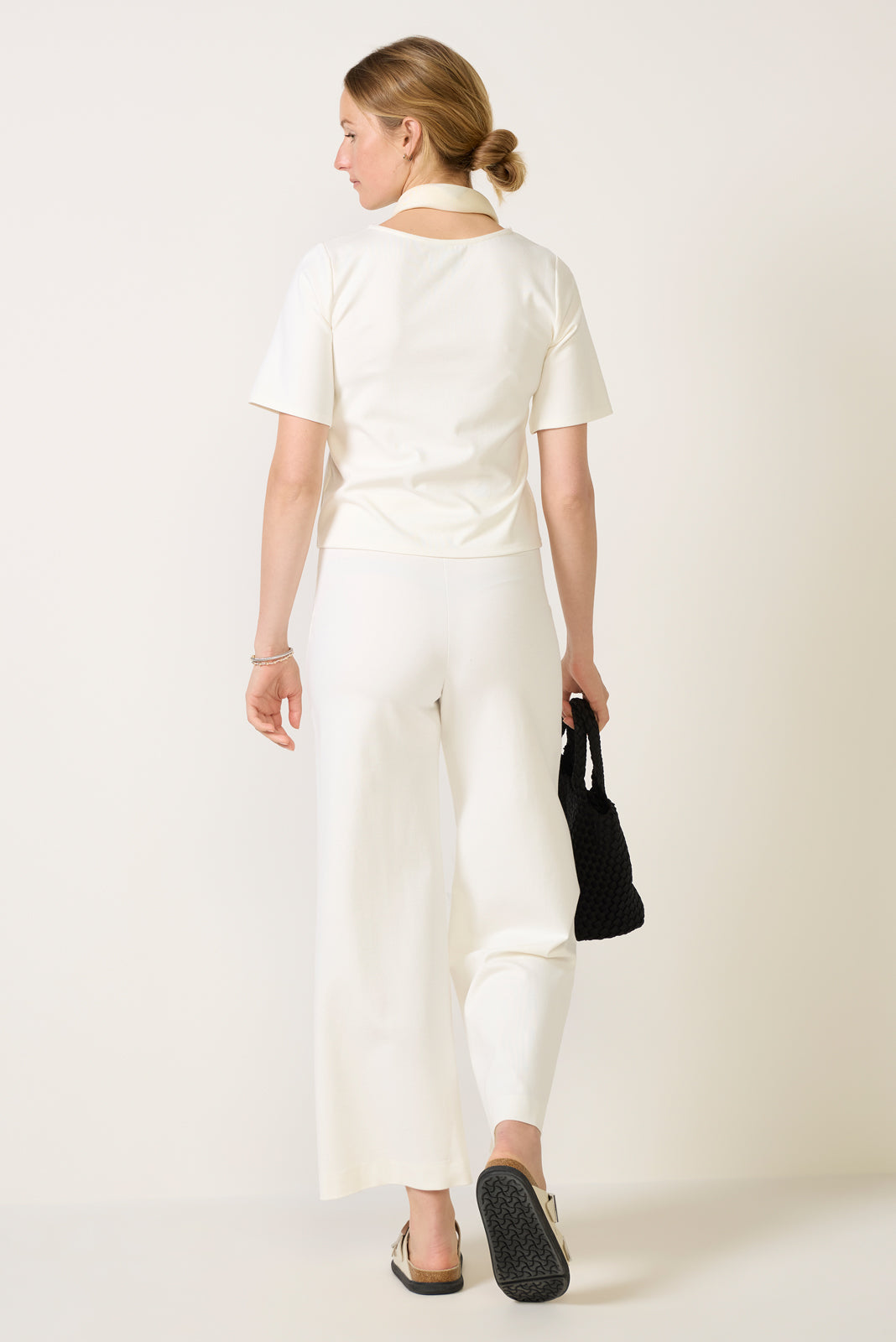 Cropped Ponte Knit Wide Leg Pant