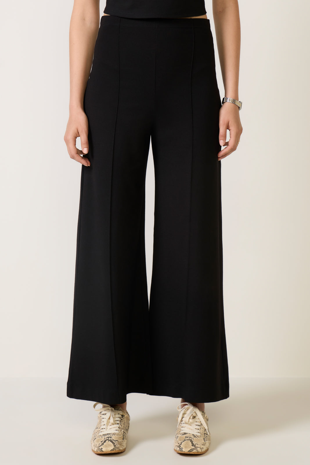 Cropped Ponte Knit Wide Leg Pant