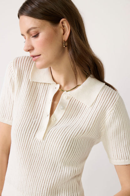 Dehlia Open Stitch Polo Sweater