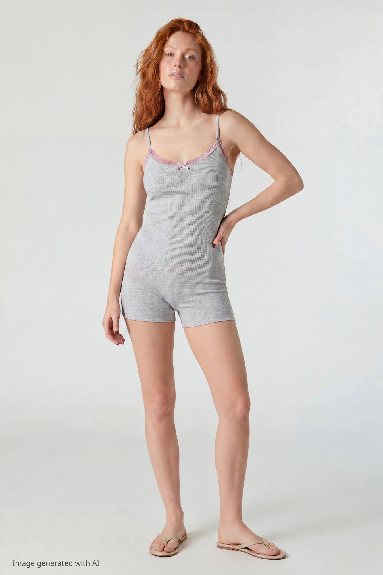Soft Ribbed Lace Trim Romper