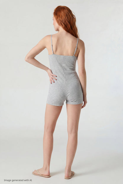 Soft Ribbed Lace Trim Romper