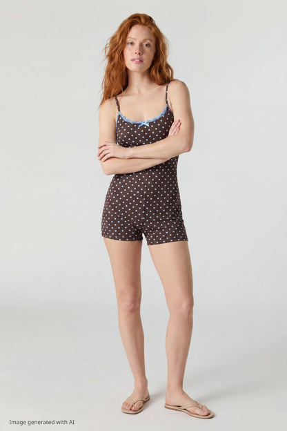 Soft Ribbed Lace Trim Romper