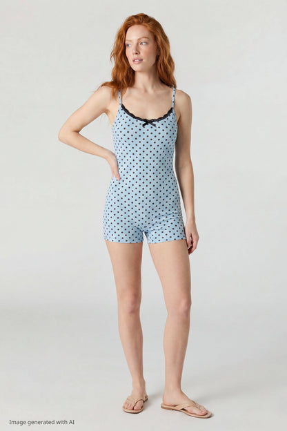 Soft Ribbed Lace Trim Romper