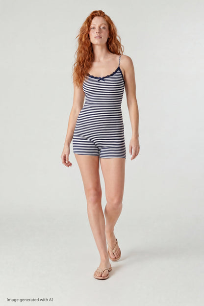 Soft Ribbed Lace Trim Romper