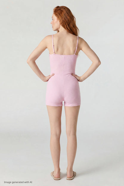 Soft Ribbed Lace Trim Romper