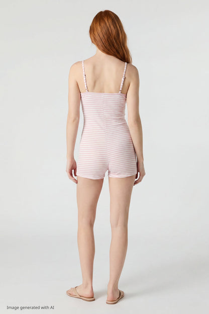 Soft Ribbed Lace Trim Romper