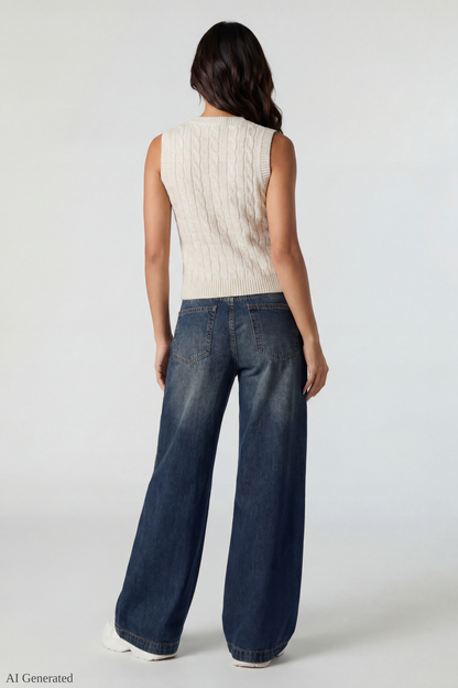 Cable Knit Button-Up Sweater Vest