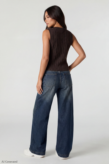 Cable Knit Button-Up Sweater Vest