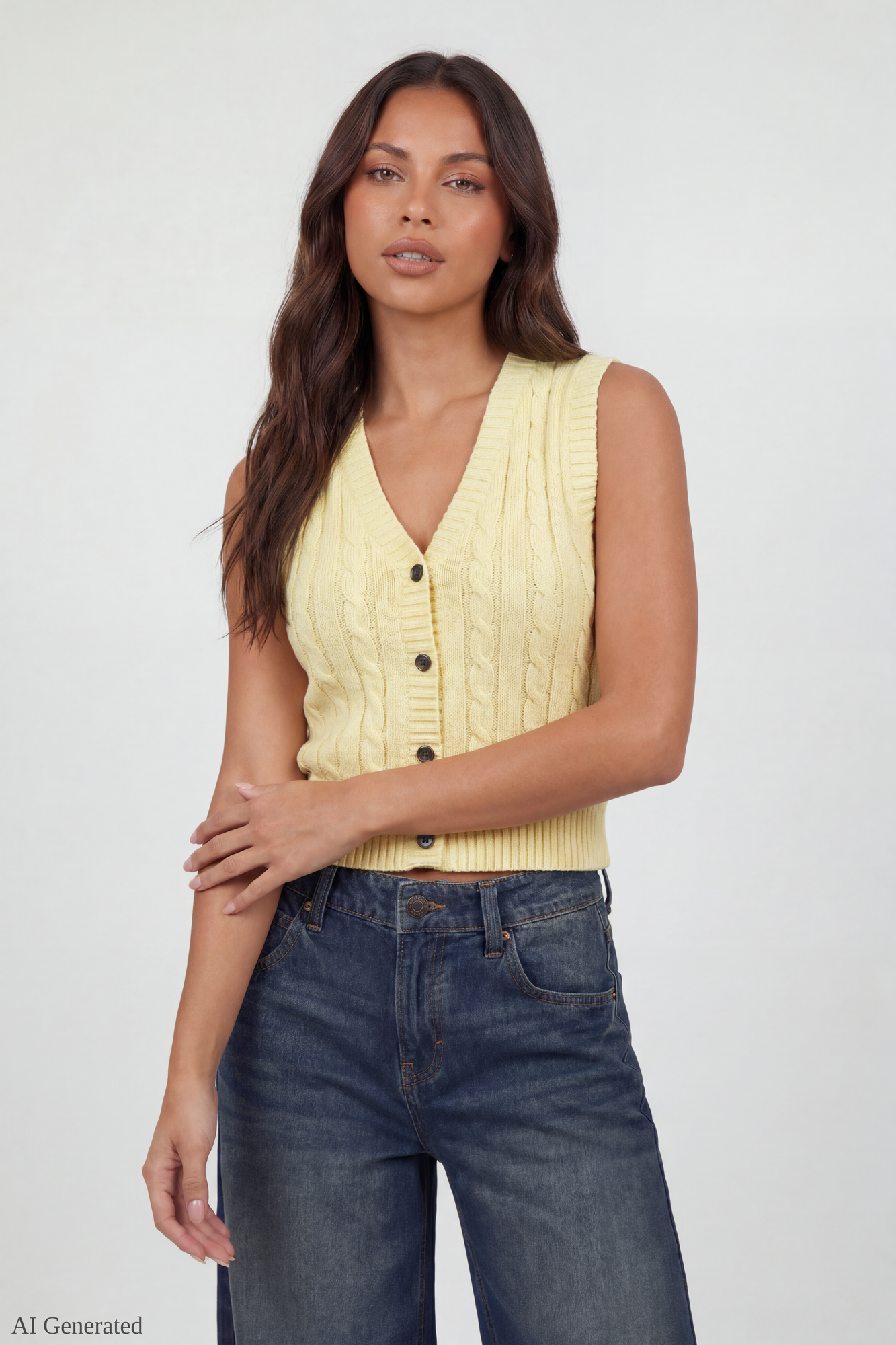 Cable Knit Button-Up Sweater Vest