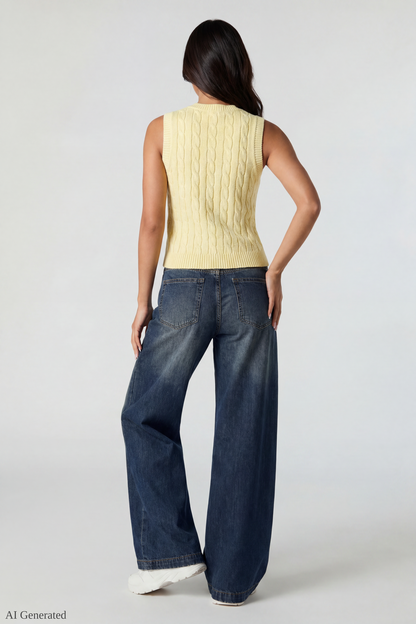 Cable Knit Button-Up Sweater Vest