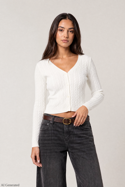 Cable Knit Button-Up Cardigan