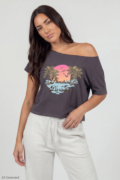 Off-Shoulder Summer Graphic T-Shirt