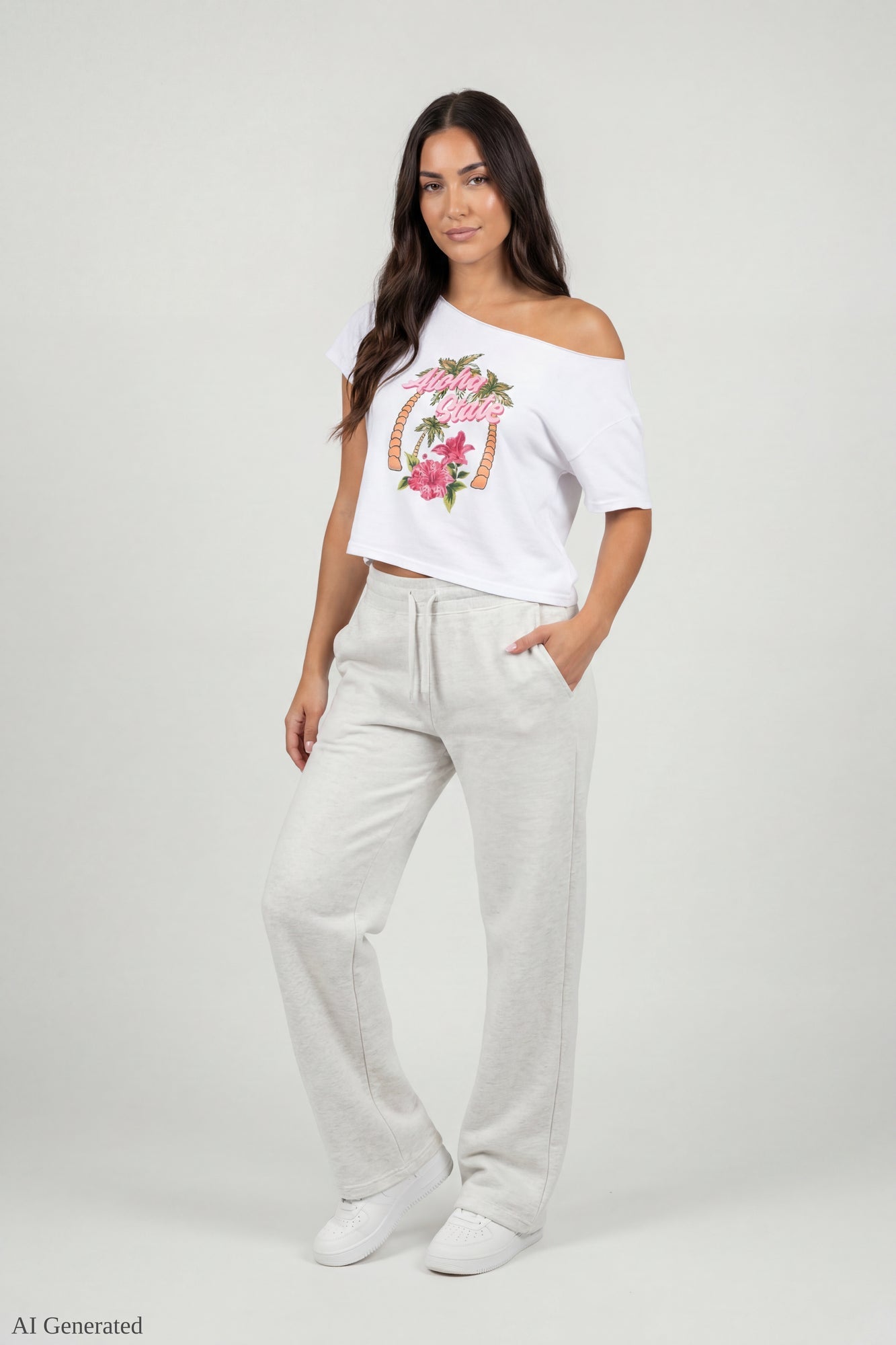 Off-Shoulder Summer Graphic T-Shirt