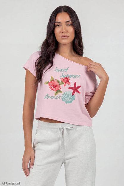 Off-Shoulder Summer Graphic T-Shirt