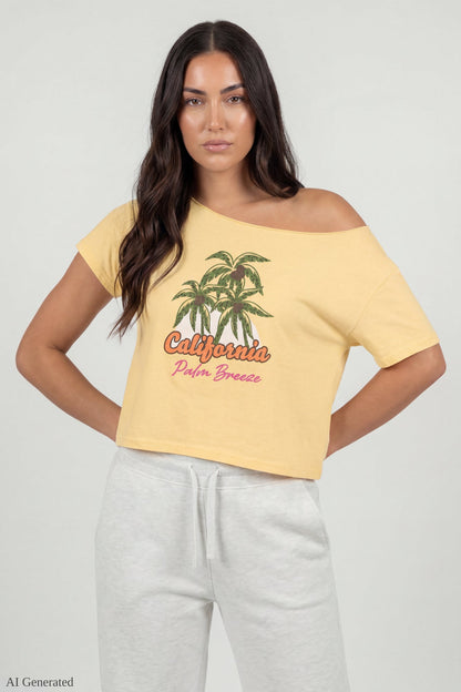Off-Shoulder Summer Graphic T-Shirt