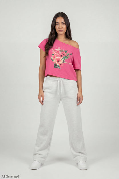 Off-Shoulder Summer Graphic T-Shirt