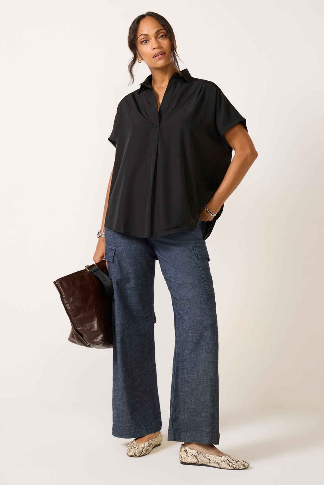 Crepe Short Sleeve Popover