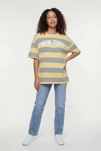 Luxe Heavy Cotton Striped Graphic T-Shirt