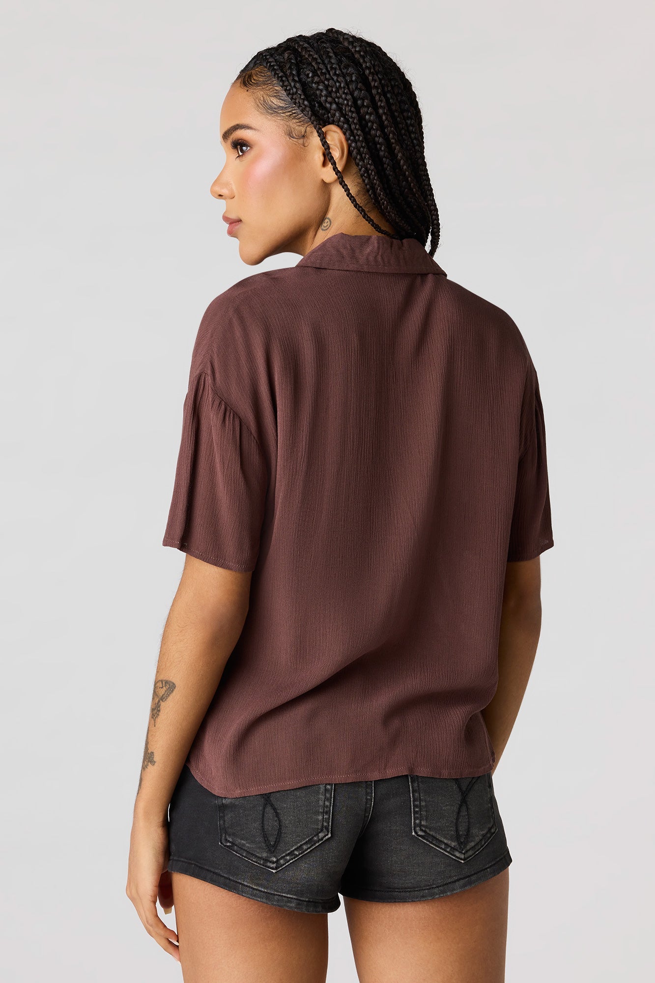 Textured Button-Up Short Sleeve Top