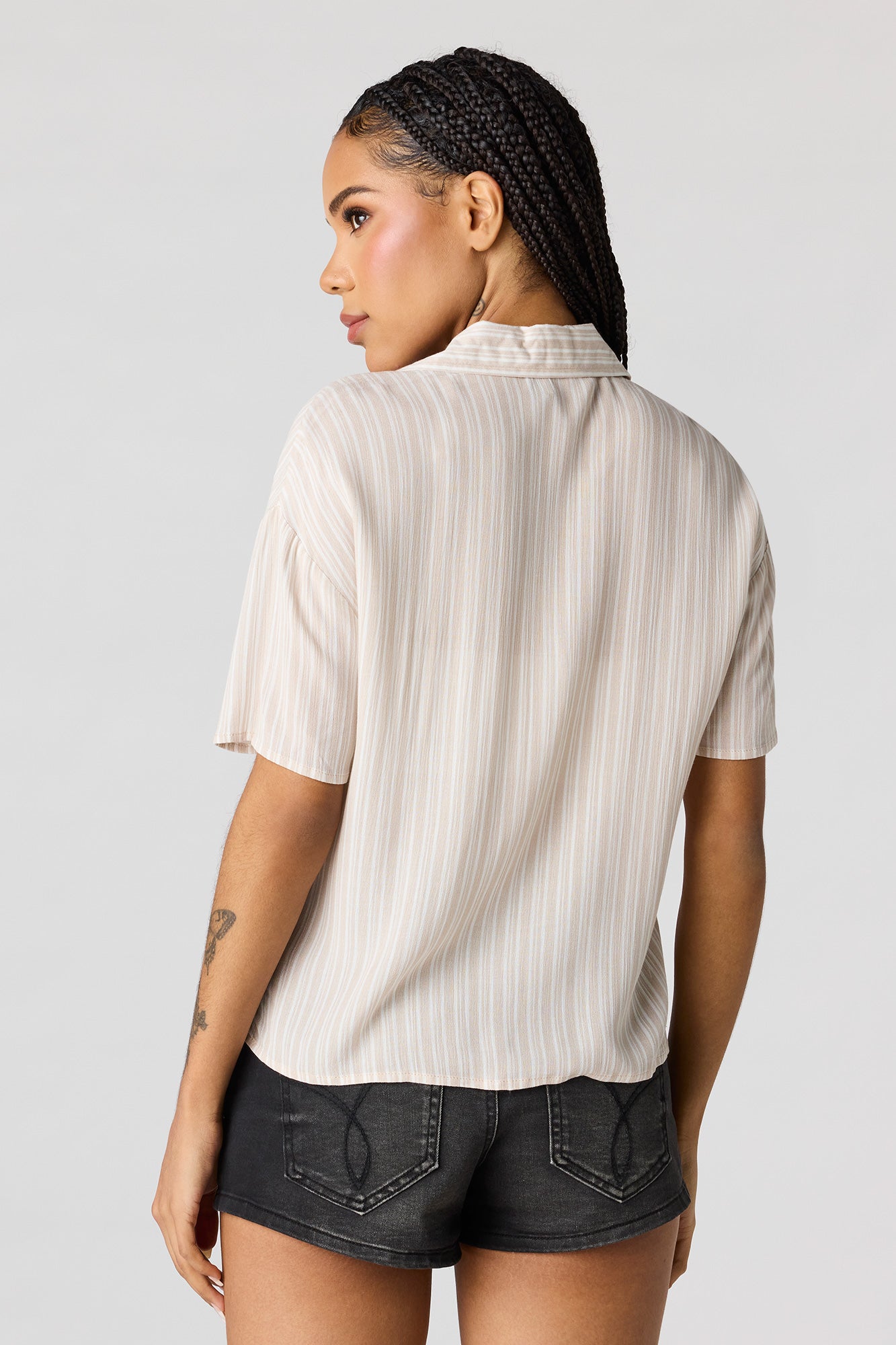 Textured Button-Up Short Sleeve Top