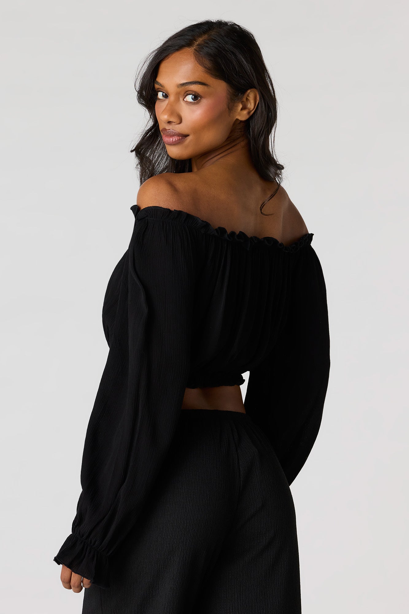 Textured Off Shoulder Long Sleeve Top