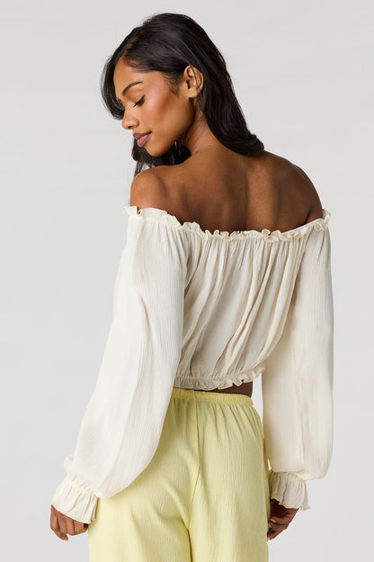 Textured Off Shoulder Long Sleeve Top
