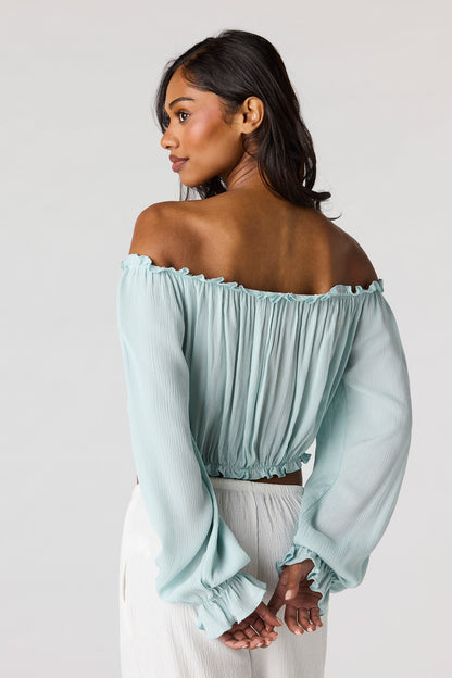 Textured Off Shoulder Long Sleeve Top