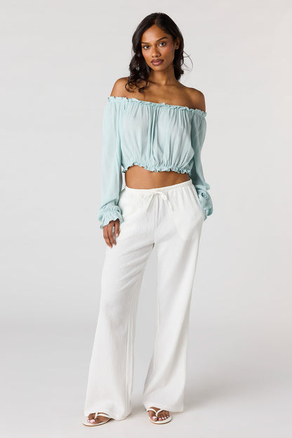Textured Off Shoulder Long Sleeve Top