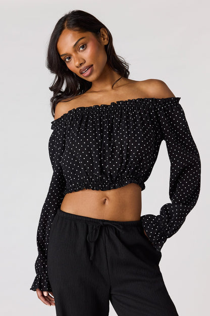 Textured Off Shoulder Long Sleeve Top