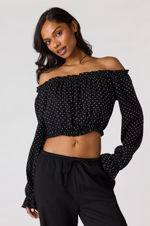 Textured Off Shoulder Long Sleeve Top