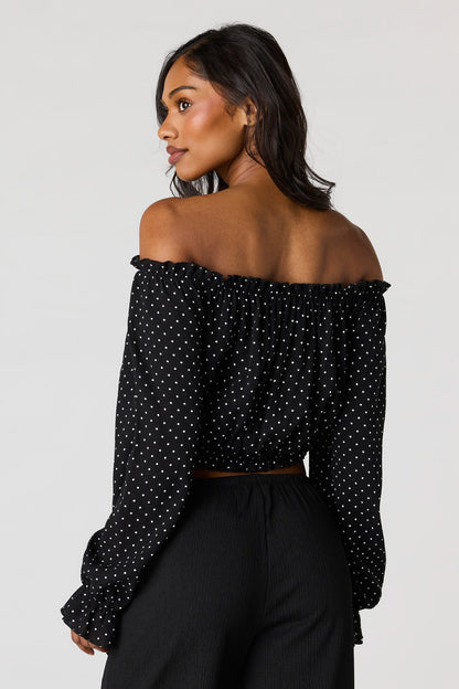 Textured Off Shoulder Long Sleeve Top